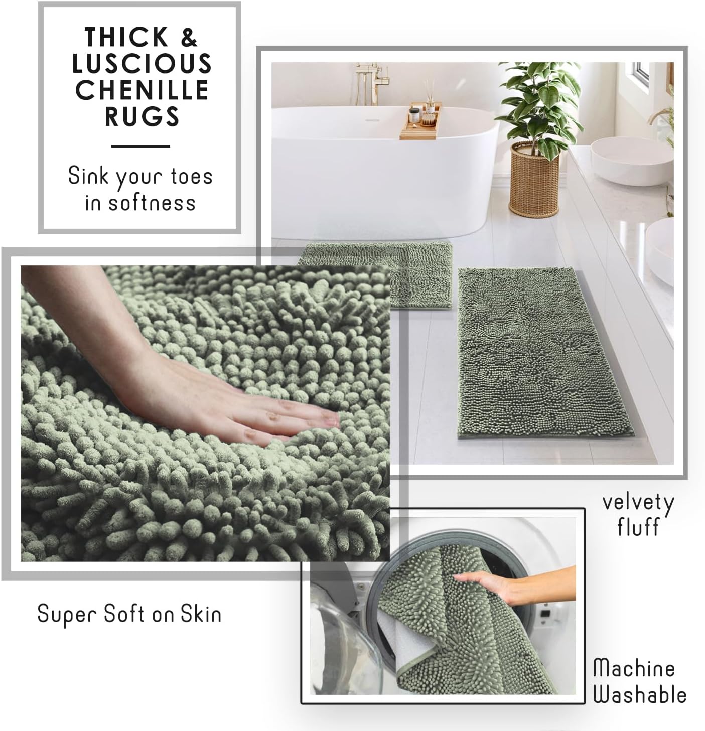 Clara Clark Bathroom Accessories Set - 27PC Bathroom Set with Adhesive Corner Shower Caddy Hanging, Bathroom Sets with Shower Curtain and Rugs, Sage Green Shower Curtain Set with Bathroom Trash Can