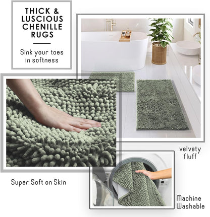 Clara Clark Bathroom Accessories Set - 27PC Bathroom Set with Adhesive Corner Shower Caddy Hanging, Bathroom Sets with Shower Curtain and Rugs, Sage Green Shower Curtain Set with Bathroom Trash Can