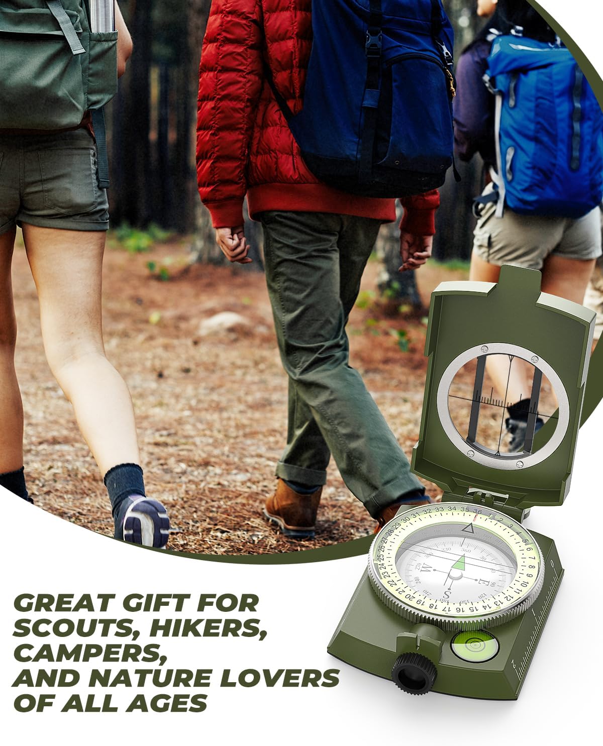 Sportneer Compass, Accurate Lightweight Orienteering Compass with Strap & Carrying Case, Waterproof Metal Hiking Compass with Glow-in-the-Dark Dial for Camping, Hiking & Backpacking