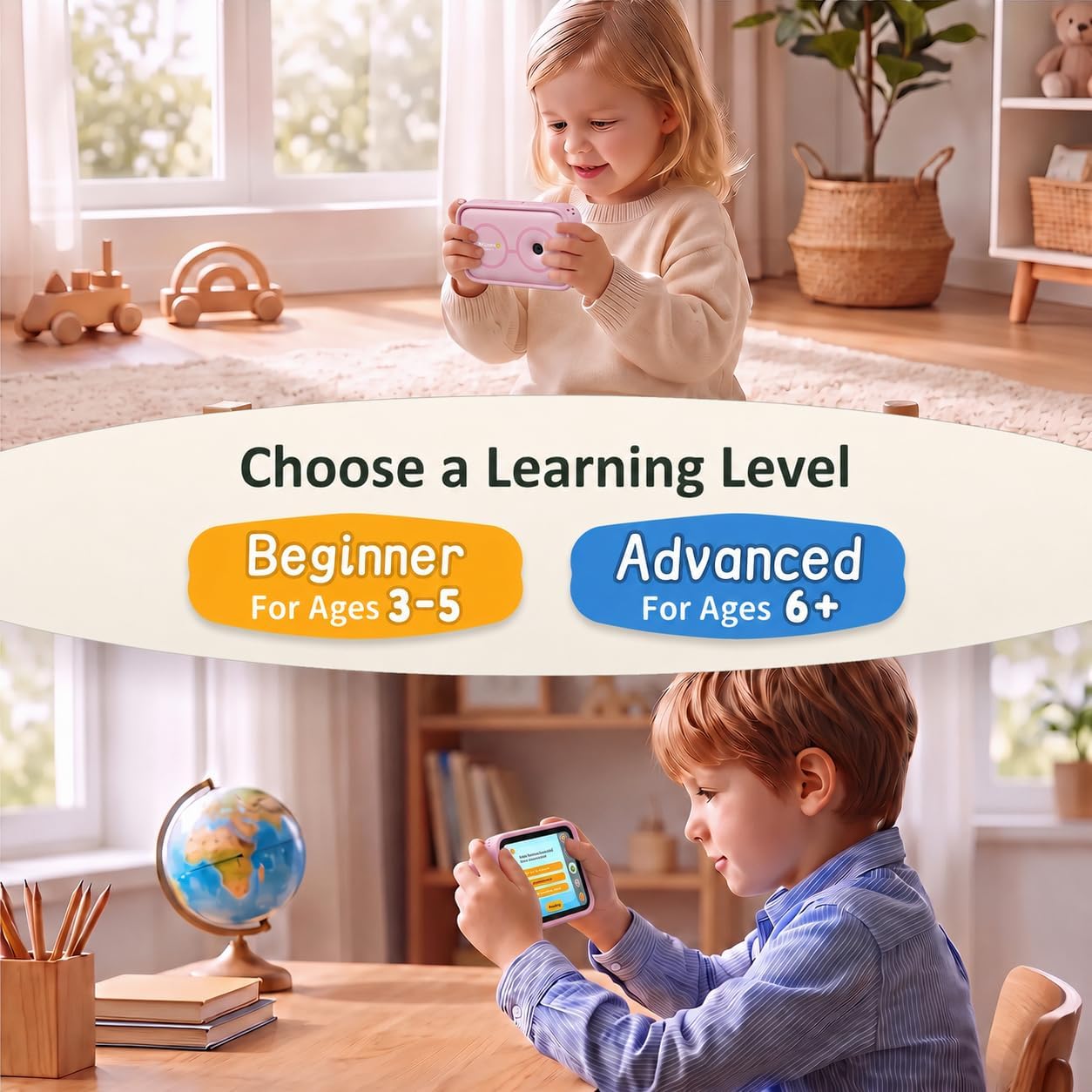 Kids Learning Camera for Ages 3-10, 5 Languages, Snap & Learn Recognition, Parent App Control, 4G LTE & Wi-Fi, 5 Learning Guides, 2.8-Inch Touchscreen, 32GB, Back to School Gifts, Pink