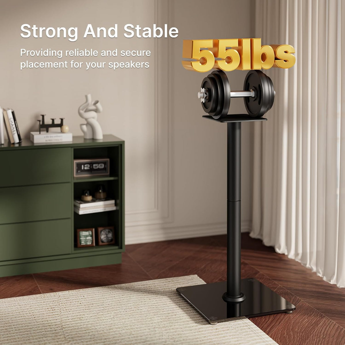 PEGZONE Speaker Stands Pair – 30" Fixed Height Tempered Glass Floor Stands, 55lbs Capacity (Black)