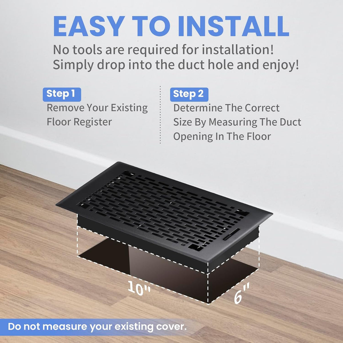 Howeall 6x10 Inches 2 Pack Heavy Duty Walkable Floor Register - Easy Adjust Air Supply Lever Decorative Floor Vent Covers, Boston Design Vent Covers for Home - Matte Black