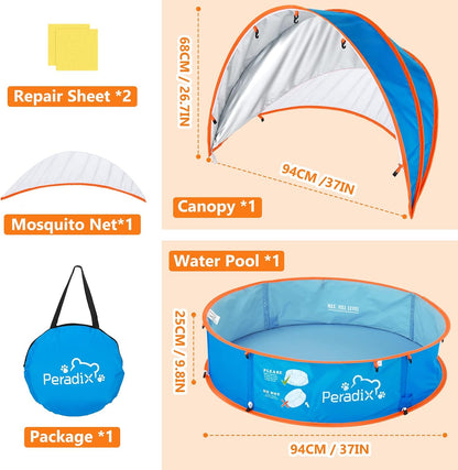 Peradix 4-in-1 Pop-Up Pool Tent for Kids & Pets, Baby Paddling Pool, Ball Pit & Beach Tent with UPF 50+ Canopy and Detachable Mosquito Net