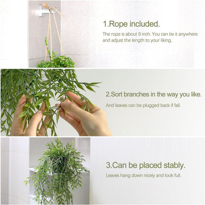 3 Packs Fake Hanging Plants with Black Pots for Wall Decor