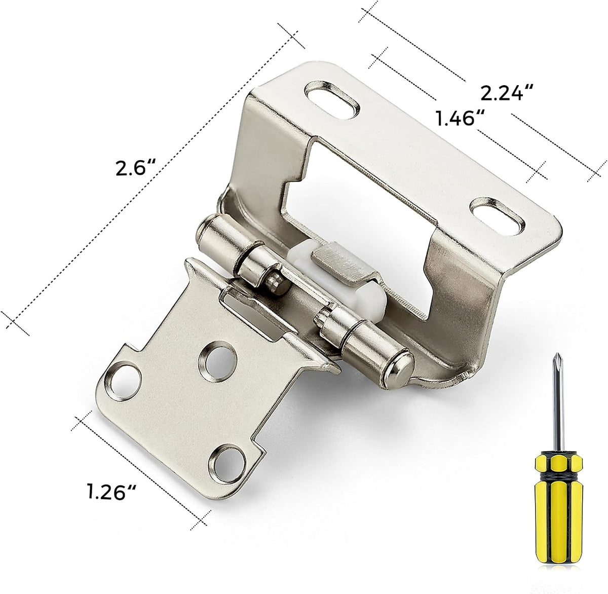 Ravinte Satin Nickel Kitchen Cabinet Hinges, Semi Wrap 1/2" Overlay,60 Pack Self-Closing Design,Semi Wrap Around Hinge,for Face Frame Cupboard, Silver Face Mount Cabinet Hardware,with Screwdriver