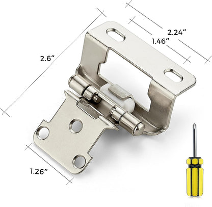 Ravinte Satin Nickel Kitchen Cabinet Hinges, Semi Wrap 1/2" Overlay,60 Pack Self-Closing Design,Semi Wrap Around Hinge,for Face Frame Cupboard, Silver Face Mount Cabinet Hardware,with Screwdriver