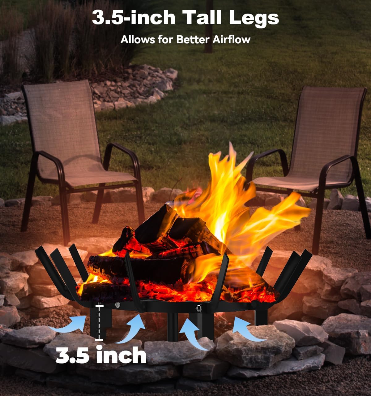 Mondazie Round Fire Pit Grill Grate 24 Inch, Fireplace Grate with 10 Bars Firewood Rack Outdoor for Firepit, Fireplace Log Burning Holder for Outside Hearth Wood Stove and Campfire, Black