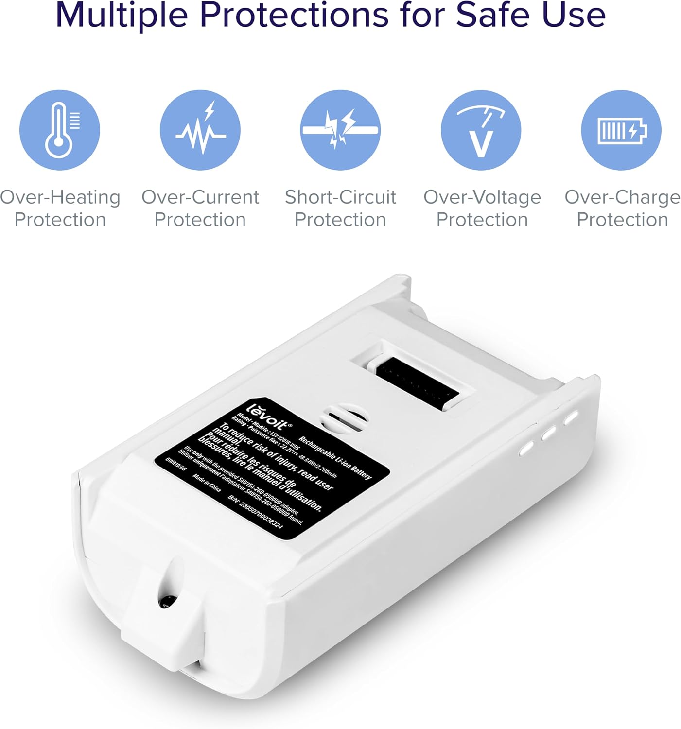 Levoit LVAC-200 Vacuum Replacement Battery, 2200mAh, 50-Min Runtime, White Extended Runtime Up to 100 Minutes with an Extra Battery, Genuine Accessory, Removable & Rechargeable, Flexible Charging