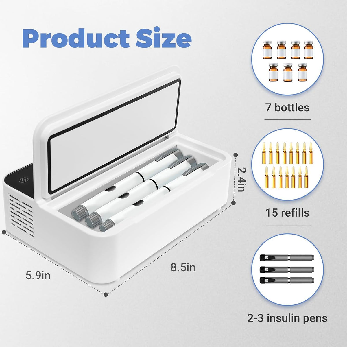 Portable Insulin Cooler Travel Case TSA Approved, Mini Insulin Fridge Box, Portable Insulin Refrigerator, Diabetic Insulin Cooler, Temperature Control LED Display, Rechargeable Battery