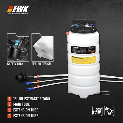 EWK 15L Pneumatic/Manual Oil Extractor Pump, EB0244 Fluid Evacuator for Engine Oil, ATF, Coolant & Power Steering Fluid, 40–170 PSI