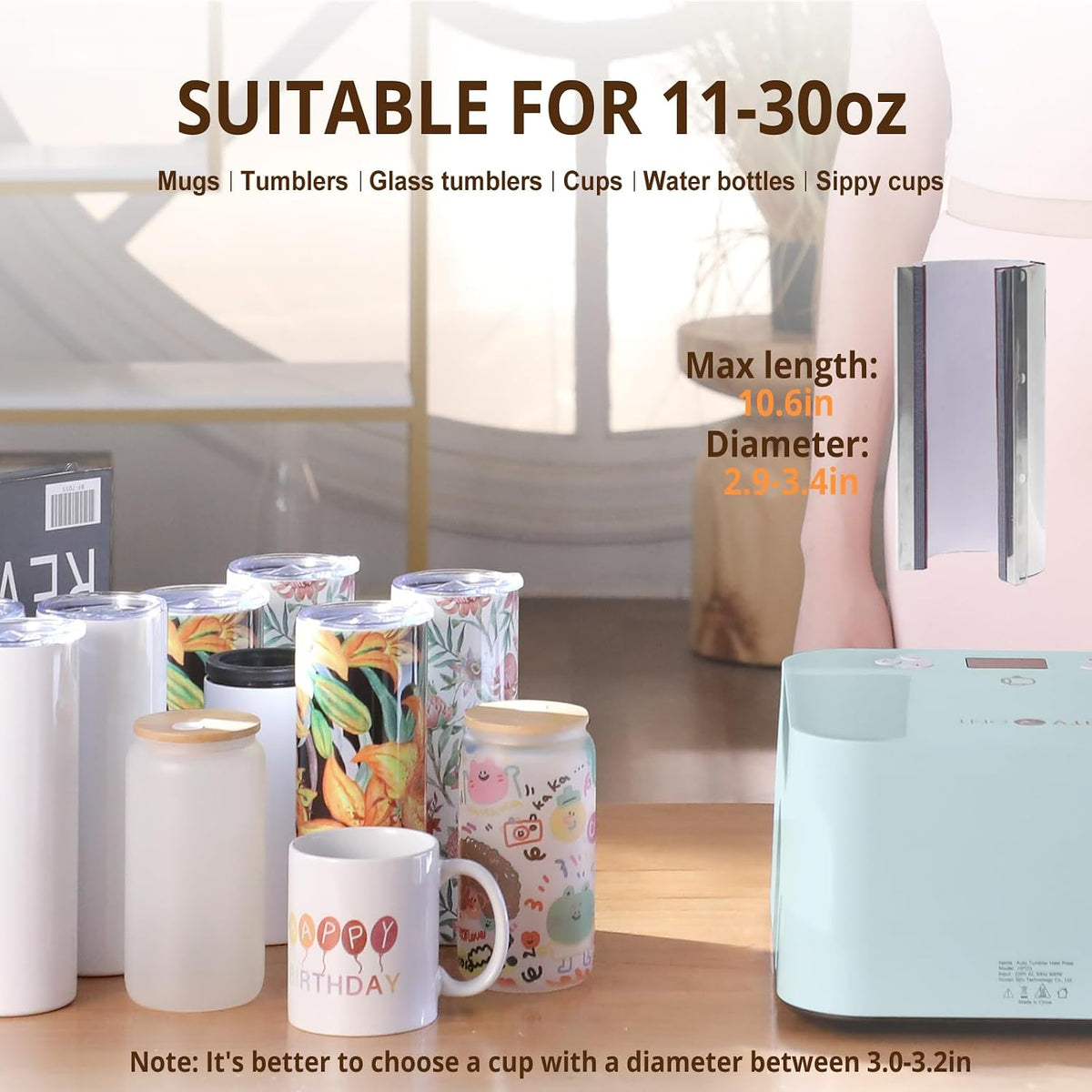 HTVRONT Auto Tumbler Heat Press Machine - Sublimation Tumblers, Glasses Mug Press for Diameter 2.9-3.2" Cup| Even Heat & Vivid Sublimation| Ideal for Beginner, Crafter, Hobbyist, Small Business