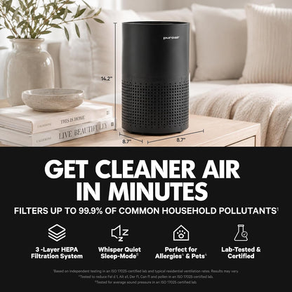PuroAir 240 HEPA Air Purifiers for Home Pets Bedroom - Filter 1,000 Ft² 3-Layer Air Filter with CarbonTech for Smoke, Odor, Allergies is 500X Stronger - Auto Air Quality Sensor, Quiet Sleep Mode