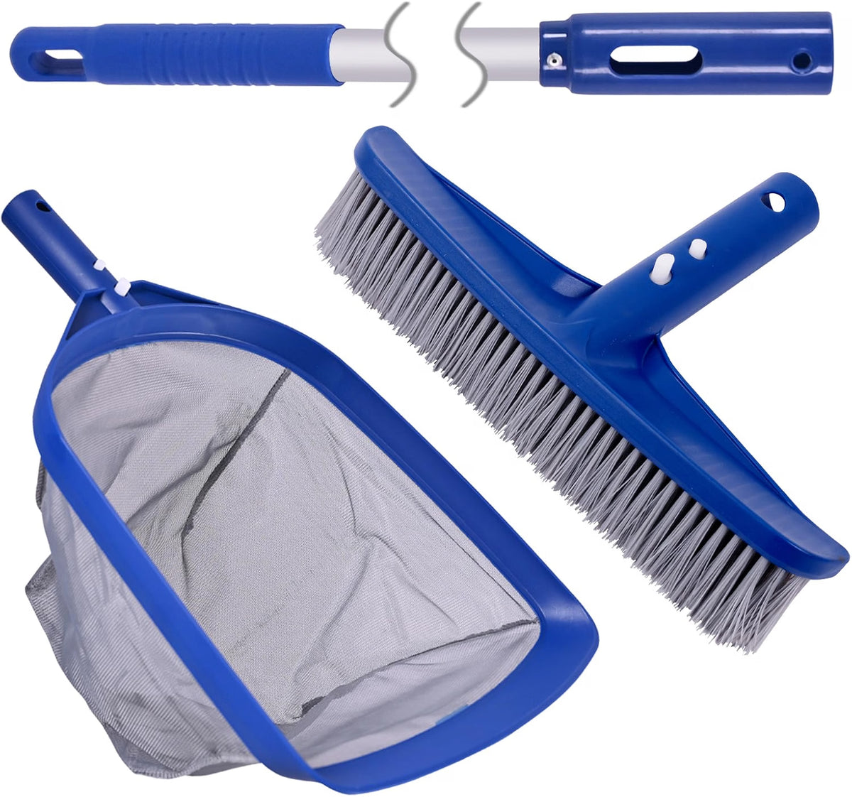 POOLAZA 3-in-1 Pool Cleaning Kit, Pool Skimmer Net, Pool Brush & 50-Inch Aluminum Pole, Fine Mesh Pool Leaf Skimmer with Nylon Bristles for Pool, Spa, Hot Tub & Pond