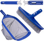 POOLAZA 3-in-1 Pool Cleaning Kit, Pool Skimmer Net, Pool Brush & 50-Inch Aluminum Pole, Fine Mesh Pool Leaf Skimmer with Nylon Bristles for Pool, Spa, Hot Tub & Pond