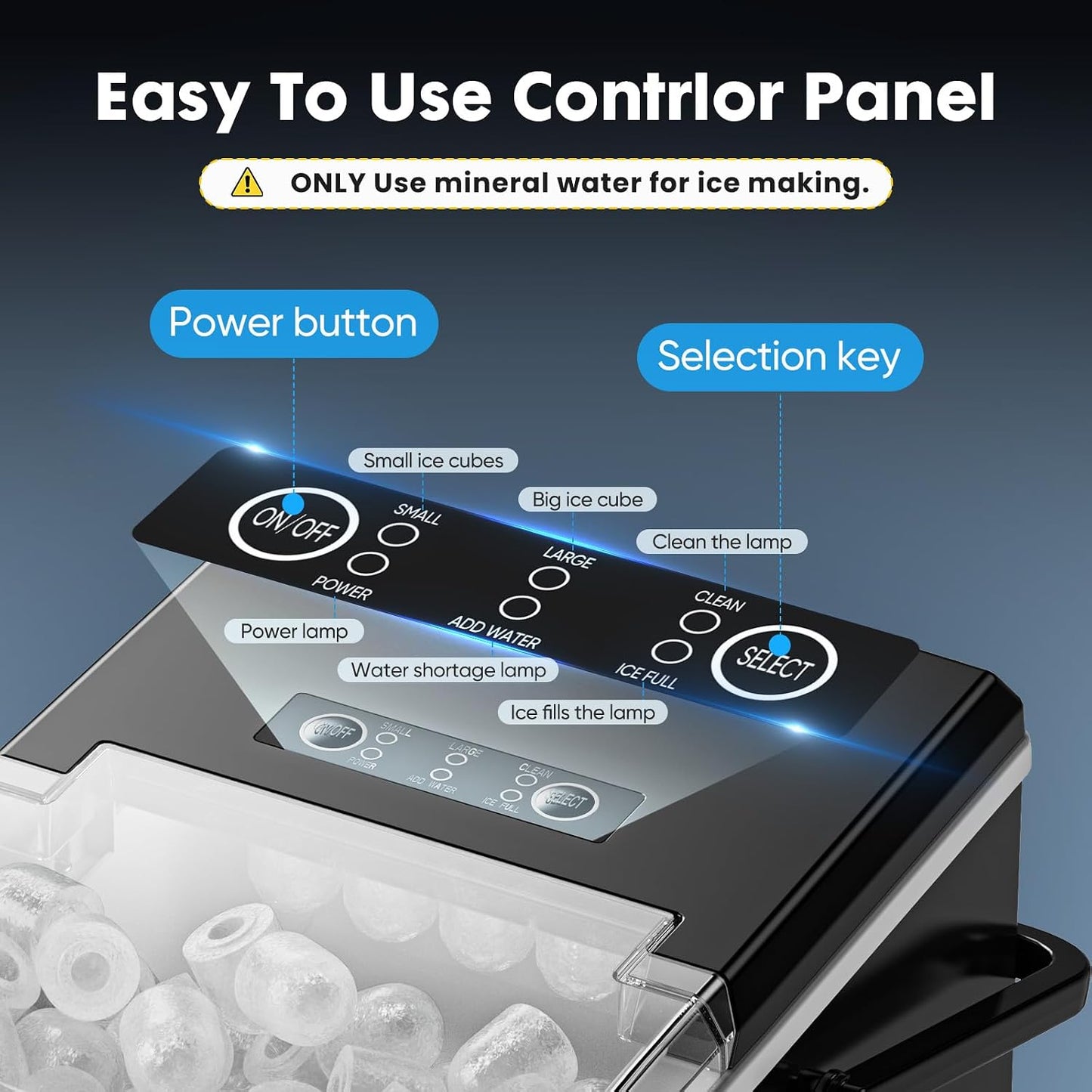 Sweetcrispy Countertop Ice Maker with Scoop, Basket and Handle, Portable Ice Machine 9 Cubes Ready in 6 Mins, 26.5lbs in 24Hrs, 2 Sizes for Home Kitchen Office Bar Party, Coal Black