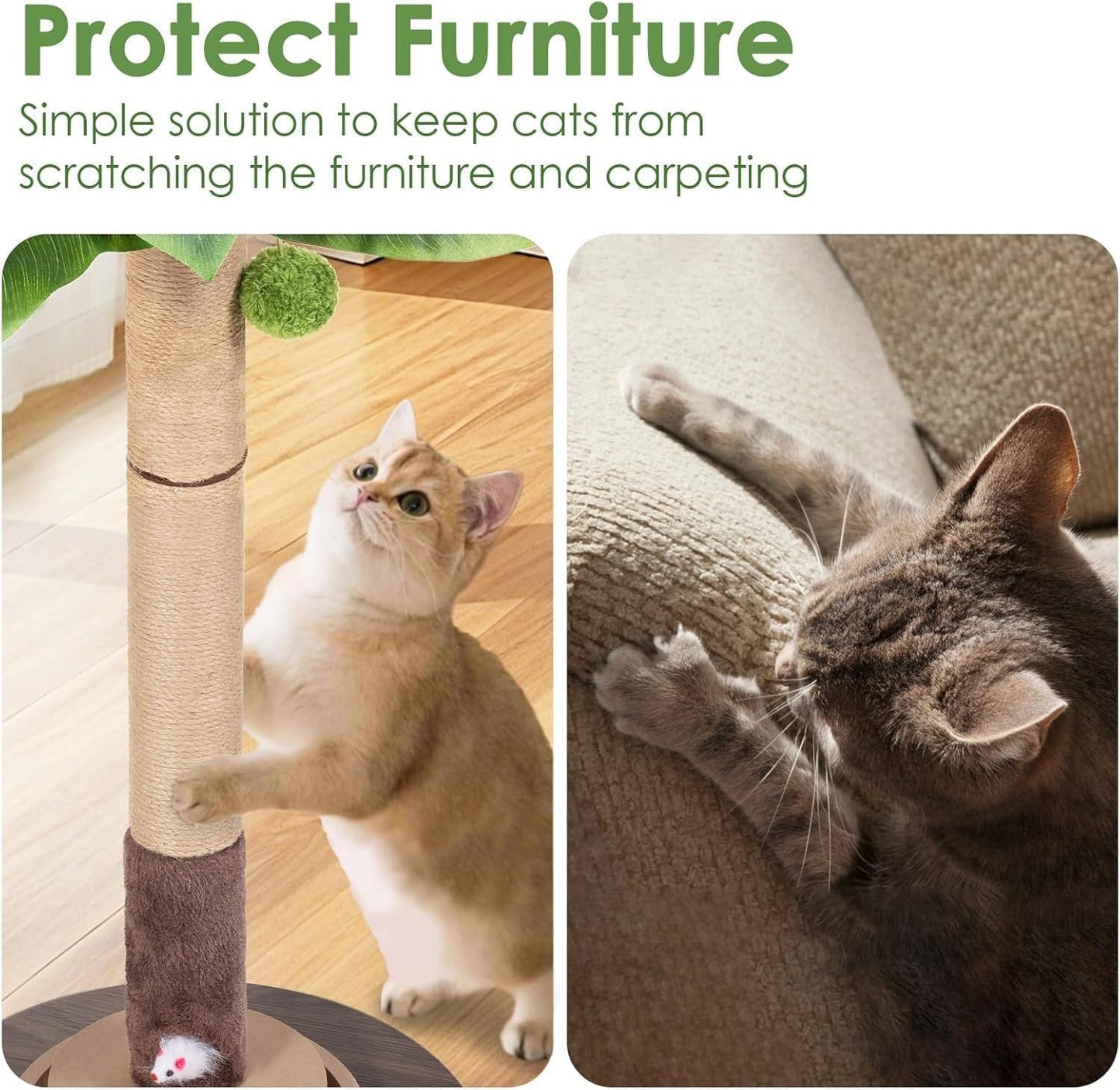 40" Cat Scratching Post, Natural Sisal Rope Cat Scratcher Tree with Hanging Ball, Mouse Hole & Ball Track, Heavy-Duty Wood Base for Kittens & Adult Cats