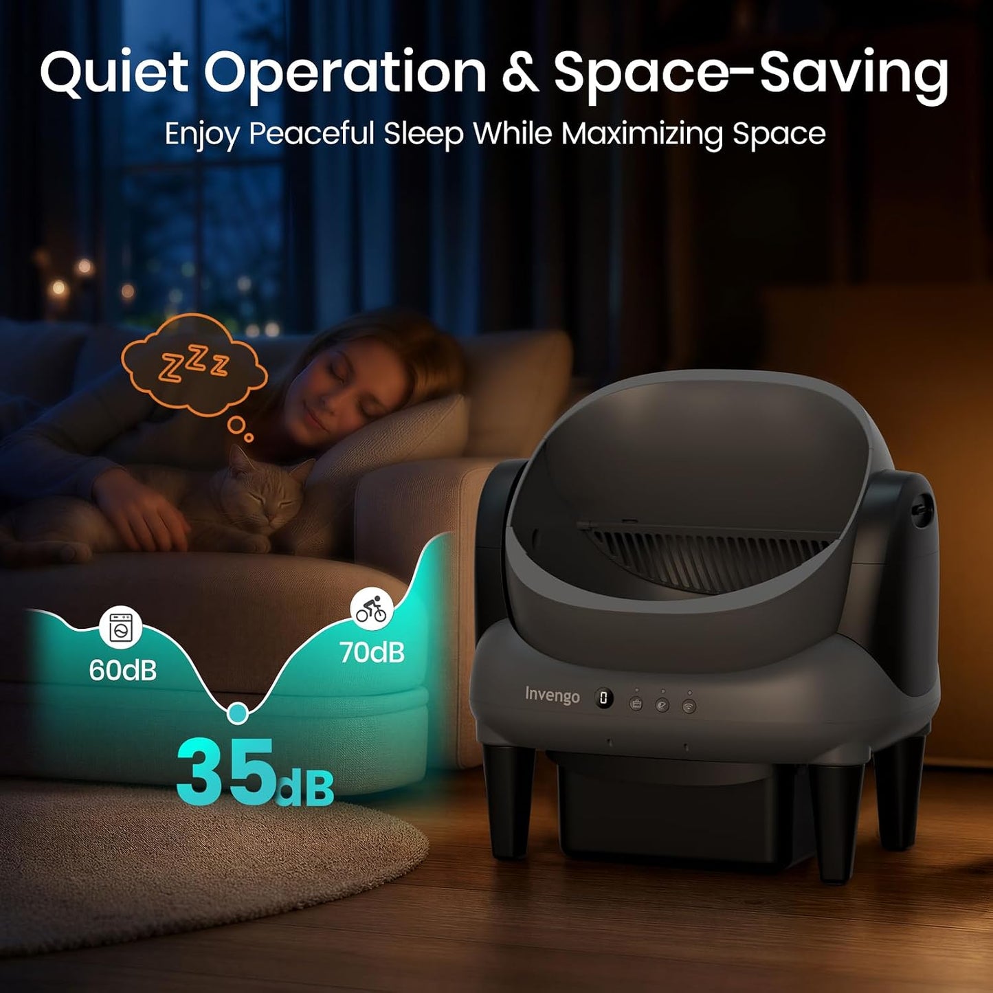 Invengo Automatic Self-Cleaning Cat Litter Box, Open Top Design with Safety Sensors and Anti-Pinch Protection, Smart Automatic Litter Box for Small & Medium Cats and Multi-Cat Homes, Charcoal Grey