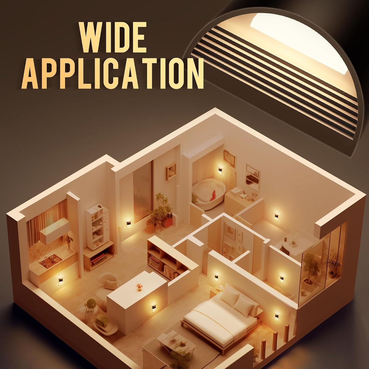 DORESshop Plug-In Night Light, Adjustable 3-Level Brightness, Dusk-to-Dawn Sensor, 3000K, Black, 2-Pack