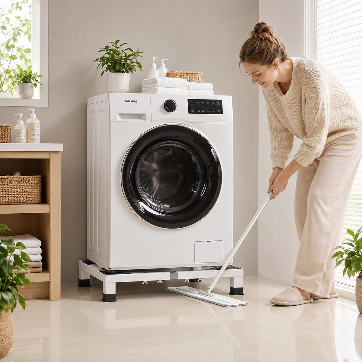 I'Ezonk Full size Heavy duty Stainless steel Laundry Pedestal,6" Height Washer and Dryer Pedestals, Adjustable Universal washing machine stand and Ice maker stand(White)