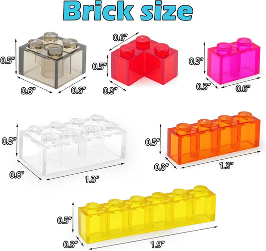 CONVENTEJOY 400-Piece Translucent Building Bricks, 9-Color Crystal-Clear Classic Building Block Set, Compatible Construction Toy for Kids Ages 6+, Educational STEM Toy