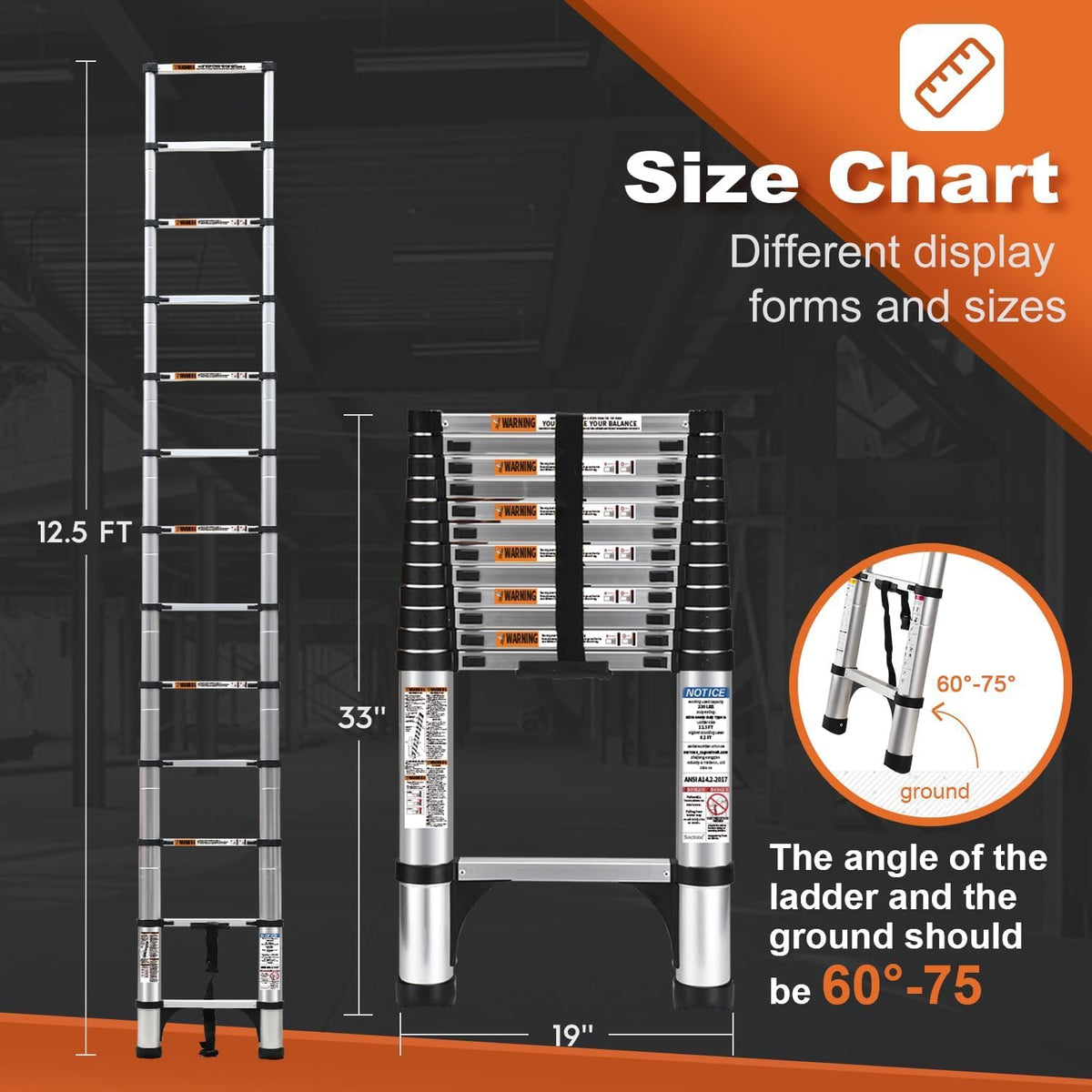 SocTone Telescoping Ladder, Stabilizers, Extension Ladder(12.5FT Standard)