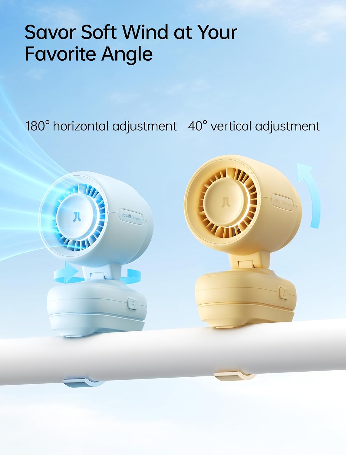 JISULIFE 2026 Clip Fan | Mini Baby Stroller Fan with 5000mAh Battery, 38-Hour Cooling, LED Night Light & Display