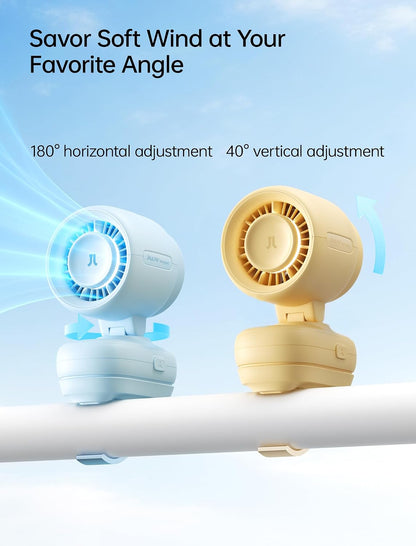 JISULIFE 2026 Clip Fan | Mini Baby Stroller Fan with 5000mAh Battery, 38-Hour Cooling, LED Night Light & Display