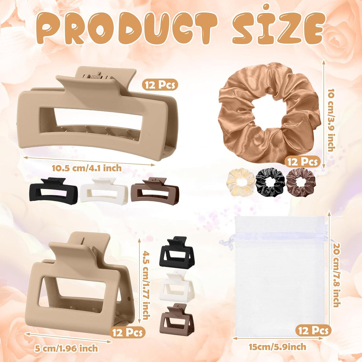 144 Pcs Hair Clips Scrunchies Set for Women, Neutral Square Matte Clips for Women Girls, Neutral Bulk Accessories for Thick Thin Hair, Birthday Goodie Stuffers Fall Winter Style