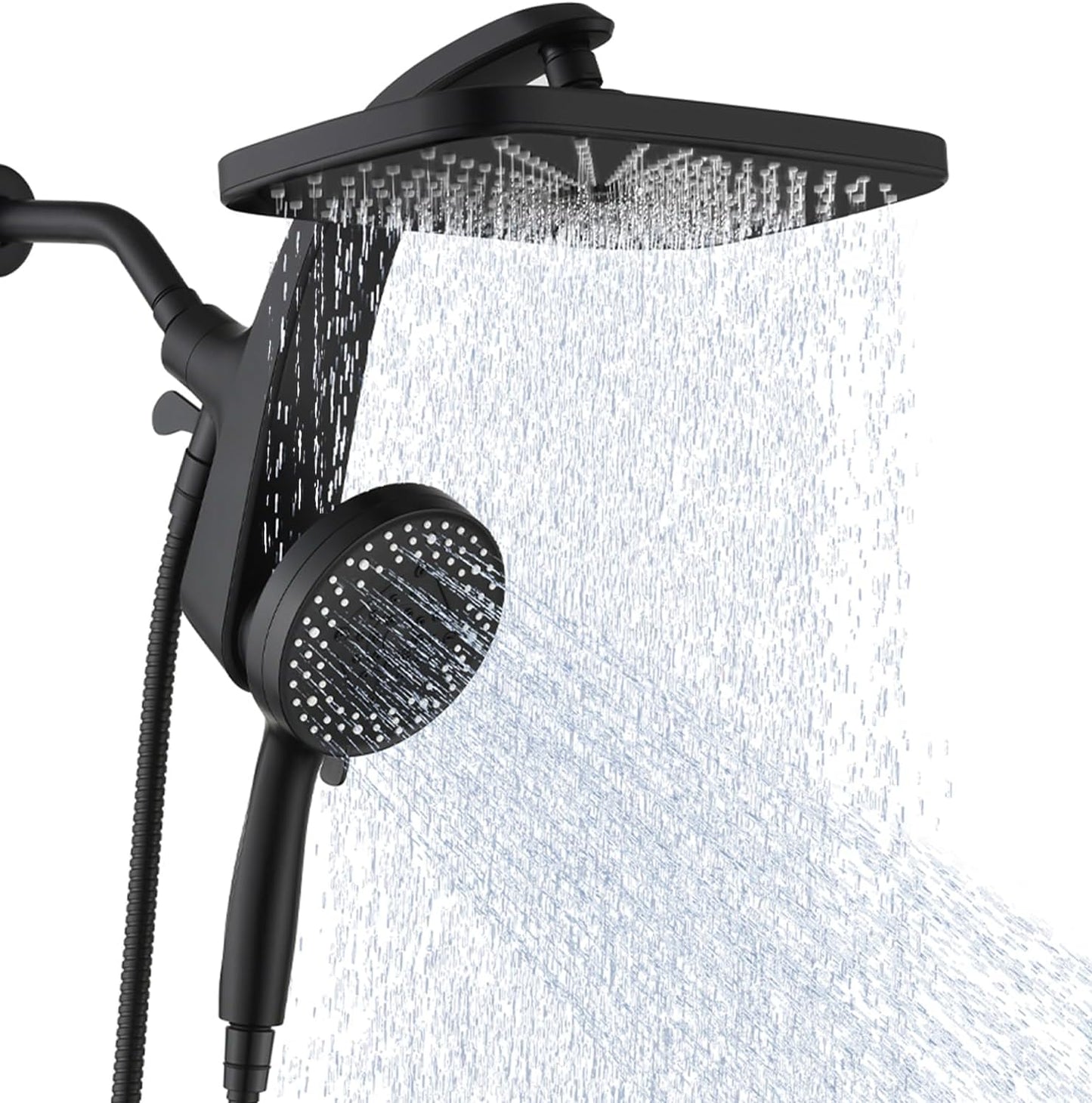 Rain Shower Head with Handheld Showerhead, Black 1.75GPM 460311 12" High Pressure Rainfall Shower Heads, 9 Sprays Handheld Showerheads, Magnetic Docking, Power Jets, 59" Shower Hose
