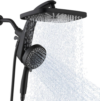Rain Shower Head with Handheld Showerhead, Black 1.75GPM 460311 12" High Pressure Rainfall Shower Heads, 9 Sprays Handheld Showerheads, Magnetic Docking, Power Jets, 59" Shower Hose