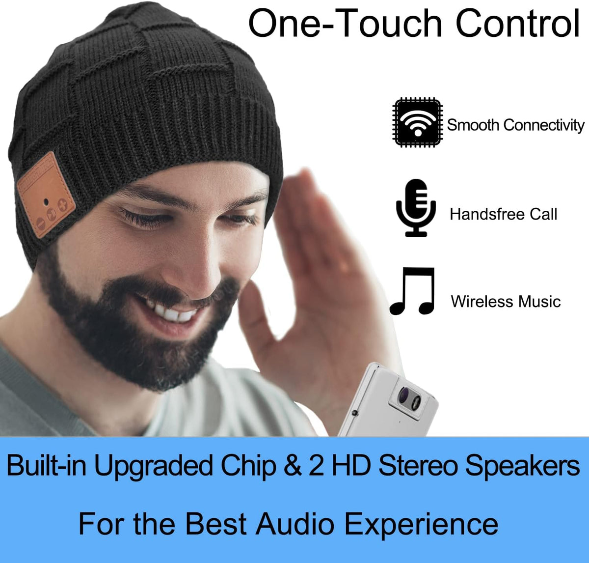 FULLLIGHT TECH Bluetooth Beanie Hat Headphones | 23H Wireless Music, Hands-Free Calls & Warm Winter Beanie