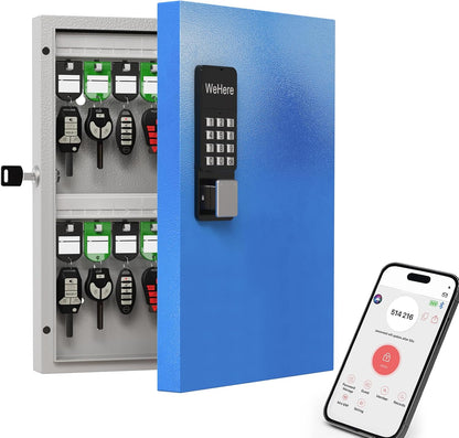 WeHere 32-Key Smart Key Lock Box | Bluetooth Keypad, App Control, One-Time Password & Wall-Mounted Key Cabinet