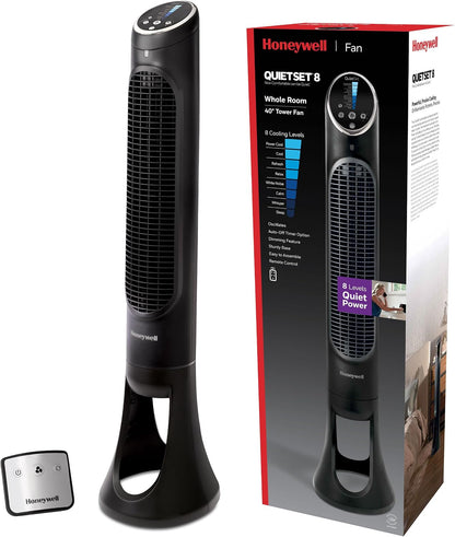 Honeywell QuietSet Whole Room Tower Fan, Oscillating Tower Fan with Remote, Black, HYF290B
