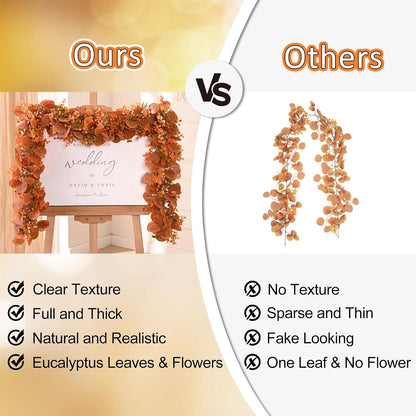 8Pack Eucalyptus Garland, Fall Artificial Eucalyptus Garland with Flowers