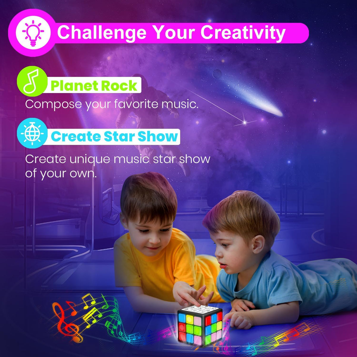 Xinbeiya Rechargeable Handheld Game Cube, 15 Brain & Memory Games with Score Display, Speed, Memory & Creativity Challenges, USB Rechargeable STEM Toy for Kids Ages 6–12+, Black