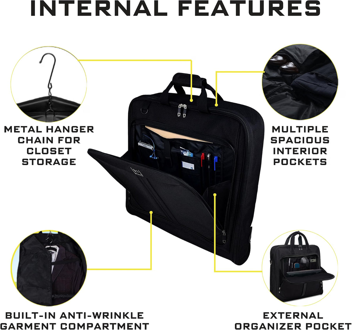 ZEGUR Premium Travel Garment Bag, Carry-On Suit Bag for Men & Women, 3-Suit Capacity with Shoe Pocket, Laptop Sleeve & Shoulder Strap, 1800D Polyester, Black