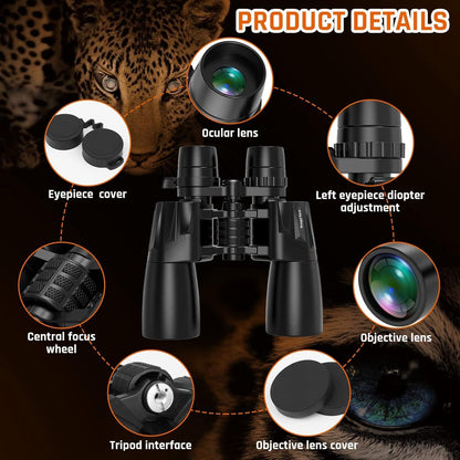 10-30x50 Zoom Binoculars for Adults High Powered HD Optics,Waterproof, Fogproof,Military,Bird Watching,Traveling Concerts,Large View,BAK4,FMC Lens,Clear Low Light Vision