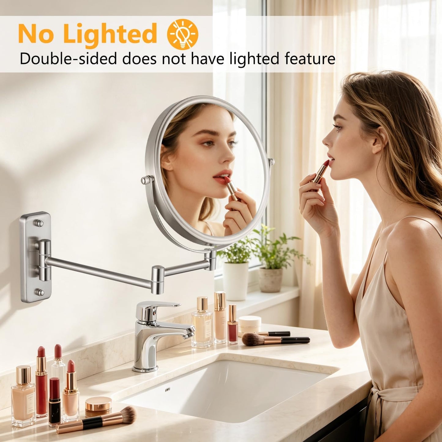 Wall Mounted Makeup Mirror - 1X/10X Magnifying Mirror Double Sided, 8 Inch Extendable Bathroom Mirror, Nickel Finish