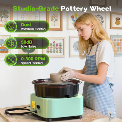 Alldeer 11 inch Pottery Wheel for Adults, Professional Pottery Kit 350W Electric Clay Wheel with Detachable Basin, 300RPM Foot Pedal Control, 19PCS Pottey Tools, for Beginners Starters