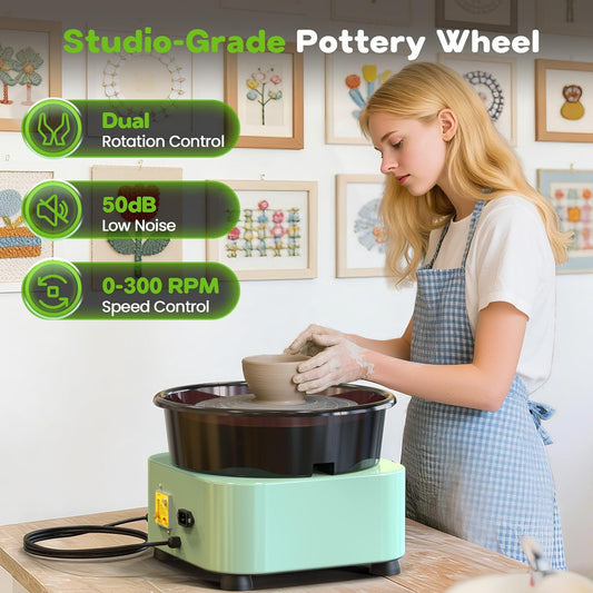 Alldeer 11 inch Pottery Wheel for Adults, Professional Pottery Kit 350W Electric Clay Wheel with Detachable Basin, 300RPM Foot Pedal Control, 19PCS Pottey Tools, for Beginners Starters
