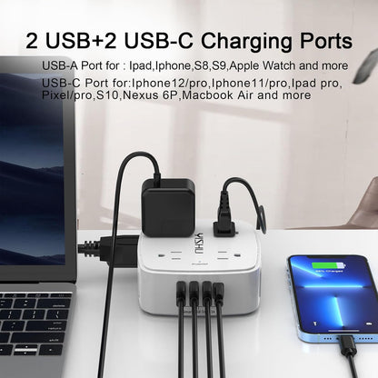 YISHU 6Ft Surge Protector Power Strip with 8 Outlets & 4 USB Ports