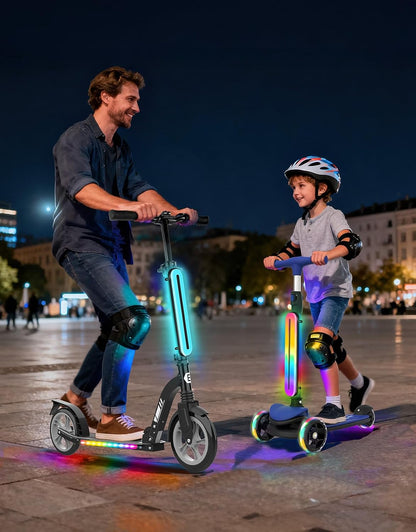 BELEEV LED Scooter Frame Light for Scooters & Bicycles, 11-Mode Color-Changing Night Riding Light, Battery Powered Strap-Mount Bike Accessory for Kids, Teens & Adults, Black