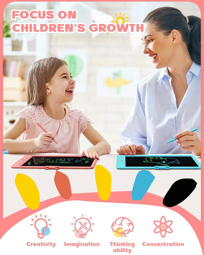 bravokids 10-Inch LCD Writing Tablet for Kids Ages 3-8, Electronic Doodle Board with Colorful Screen, Erasable Drawing Pad, Stylus, Anti-Shock Design, Pink