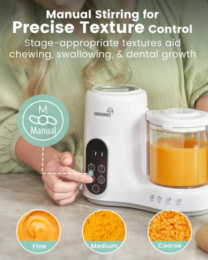 Grownsy Baby Food Maker, Steamer & Blender Baby Food Processor, White BPA-Free Elevated Steam Basket, Healthy Homemade Baby Food Purees, Starting Solids & BLW, Baby Feeding Essentials, 6+ Months