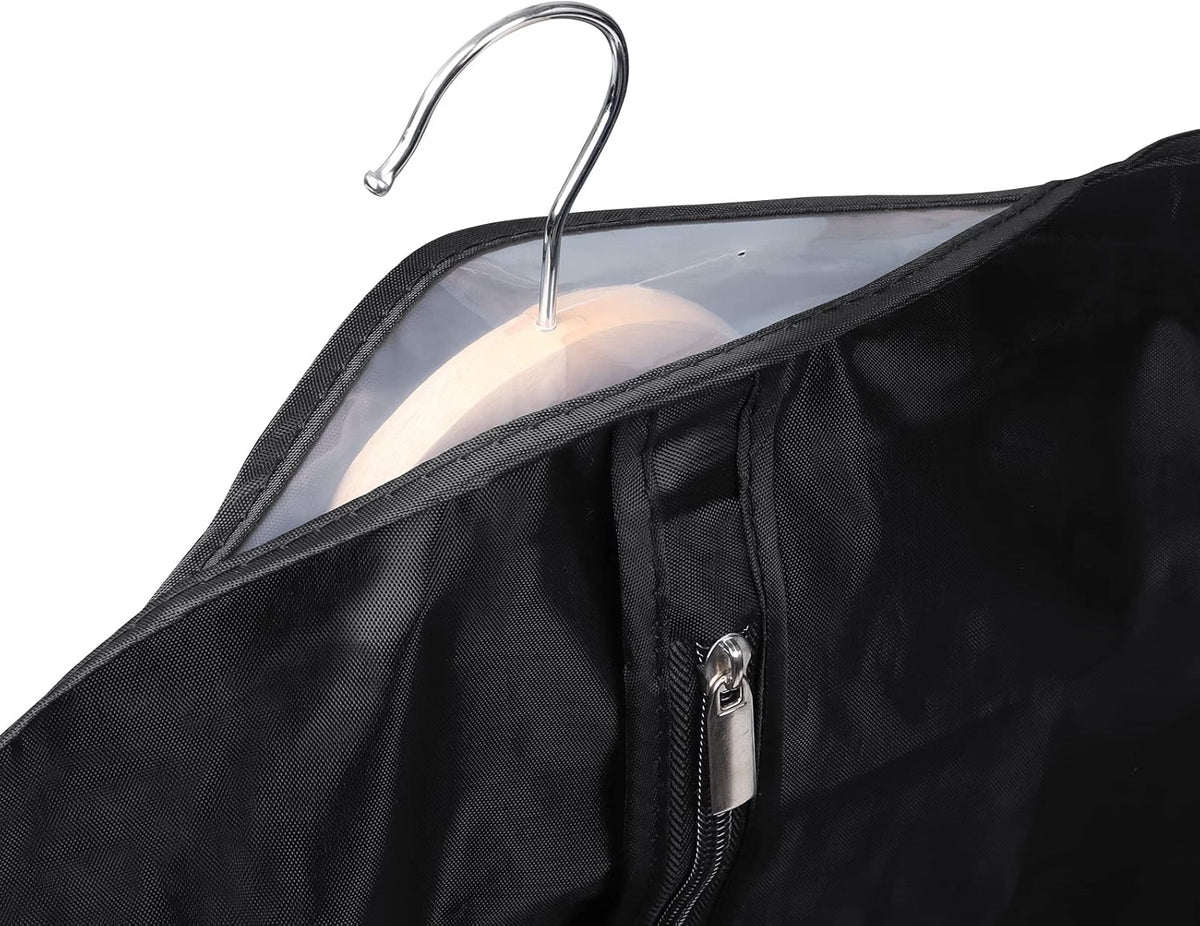Univivi Garment Bags for Storage & Travel, 43-Inch Suit Covers, 5-Pack Washable Oxford Fabric Clothing Bags with Transparent Window & Zipper, Black