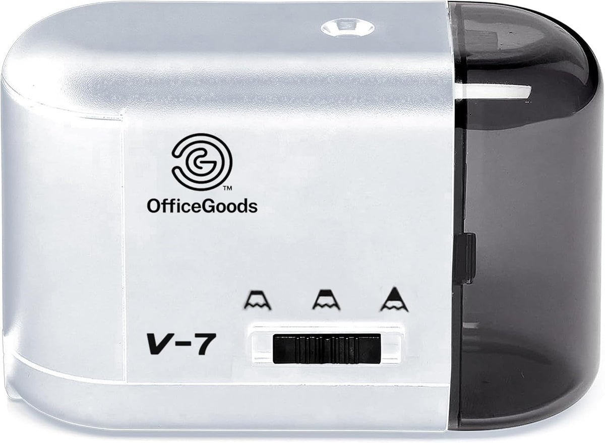 OfficeGoods Electric Pencil Sharpener | Battery, USB & Plug-In Powered Portable Sharpener for Graphite & Colored Pencils