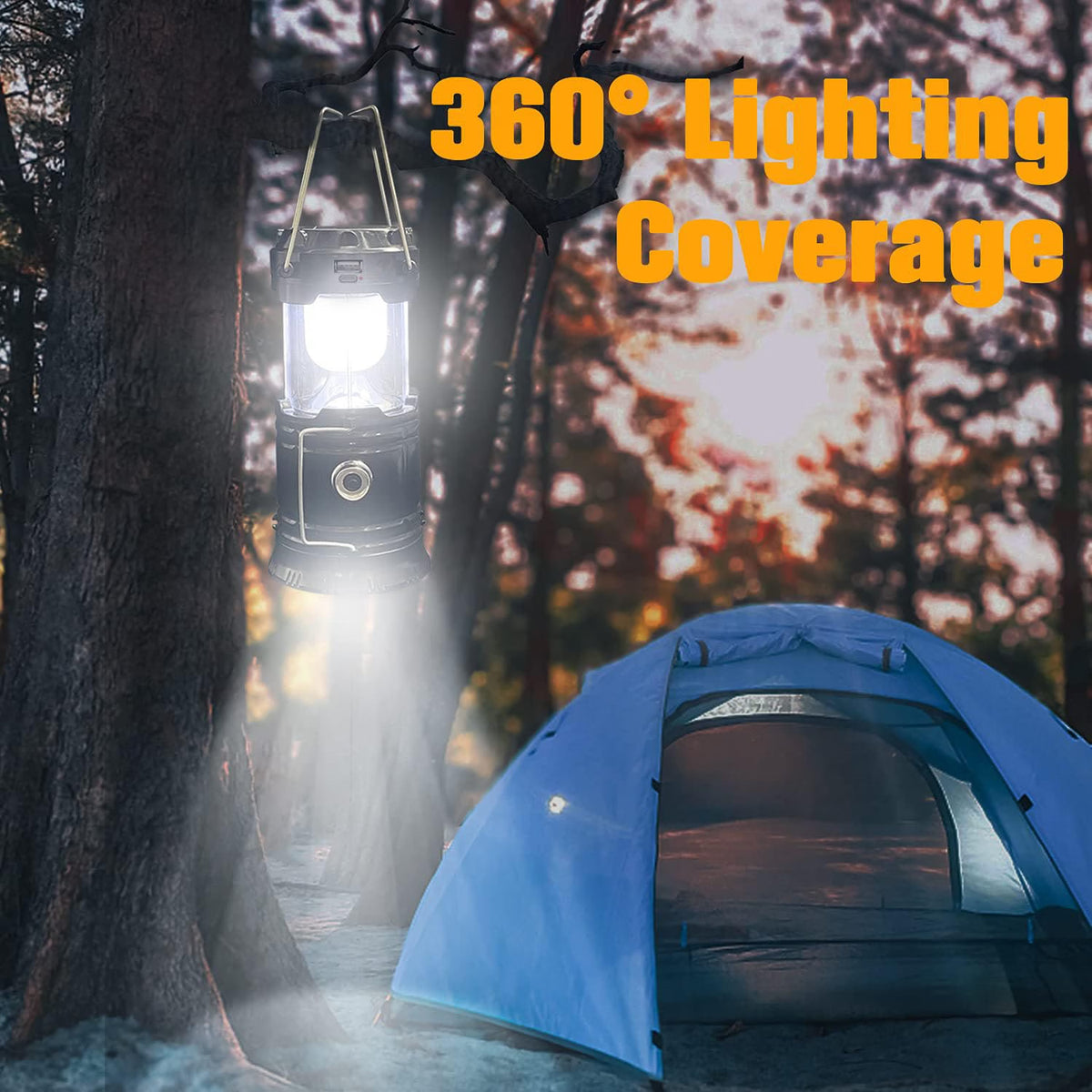 XTAUTO Collapsible Solar/USB Rechargeable LED Camping Lantern, 4-Pack