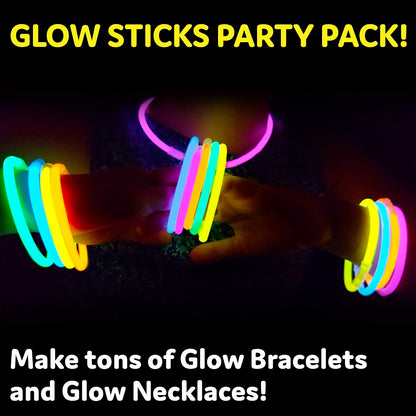 PartySticks Glow Sticks Party Supplies 100-Pack, 8-Inch Multicolor Glow Sticks with Connectors, Waterproof Light-Up Party Favors, Glow Bracelets & Necklaces