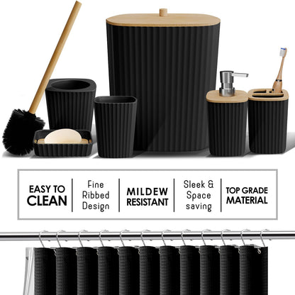 Clara Clark Black Bathroom Set, Shower Curtain Set, Bathroom Accessory Set