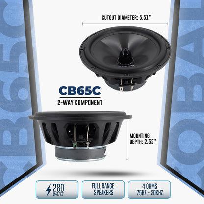 ORION Cobalt CB65C 6.5" 2-Way Component Speaker System – 280W Car Speakers with Silk Dome Tweeters (Pair)